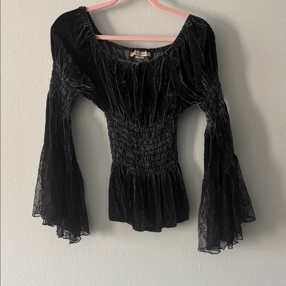 Marrika Nakk Green Velvet Boho Top With Bell Sleeves